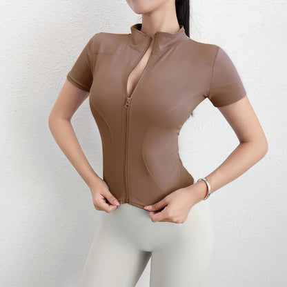 Sexy Zipper Short Sleeve Yoga Top